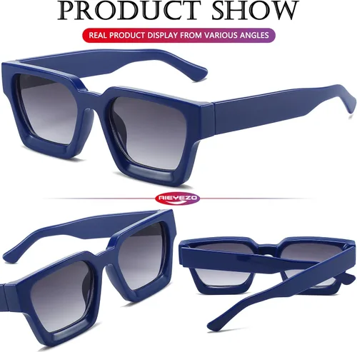 Miniatura 10 de AIEYEZO Gafas de sol cuadradas para mujeres y hombres, gafas de sol cuadradas con montura gruesa, estilo de diseñador simple