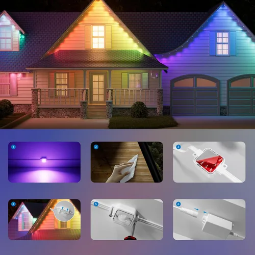 Miniatura 8 de Luces de cornisa inteligentes Cync para exteriores con efectos dinámicos de 100 pies