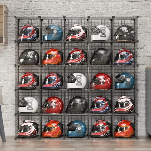 Miniatura 9 de Caja organizadora de sombreros, estante para casco de motocicleta montado en el piso, moderna tienda comercial al por menor vitrina