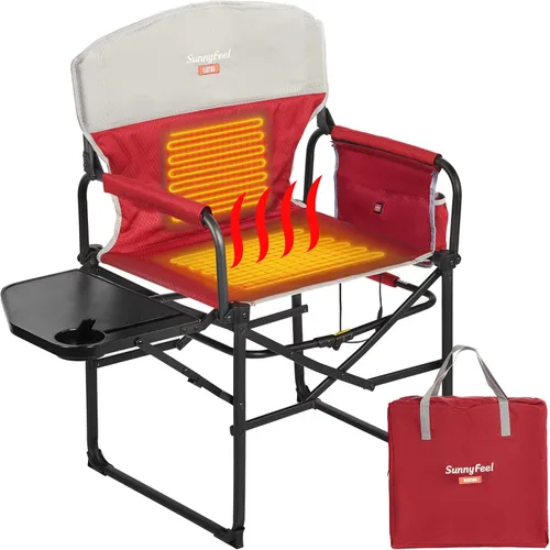 Miniatura 27 de SUNNYFEEL Silla de directores de campamento de gran tamaño de 500 libras resistente, silla plegable portátil con mesa auxiliar, bolsillo para playa