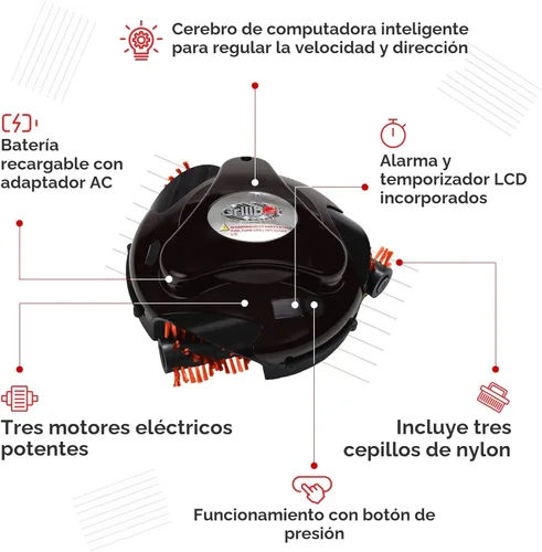 Miniatura 7 de Grillbot Robot automático de limpieza de parrilla con cepillos de nailon, limpiador de parrilla de barbacoa, cepillo de parrilla, raspador de Rojo