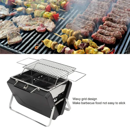 Miniatura 4 de Alomejor Parrilla portátil de carbón para barbacoa, portátil, portátil, portátil, parrilla, malla de alambre, herramientas para acampar al aire