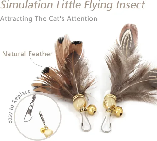 Miniatura 4 de SONGWAY Varita de juguete de repuesto para gatos, 8 piezas de juguetes de insectos para gatos, recambios de juguete de plumas de gato, accesorios