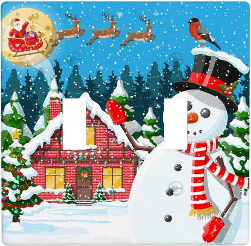 Miniatura 44 de Cubierta de interruptor de luz dúplex de 1 banda, cubierta decorativa de Navidad con copos de nieve rojos, placa frontal decorativa para cocina