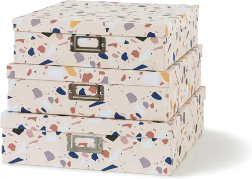 Miniatura 12 de Soul & Lane Cajas de almacenamiento decorativas en blanco y negro con tapas para organizar, juego de 3 cajas de almacenamiento jumbo para álbumes