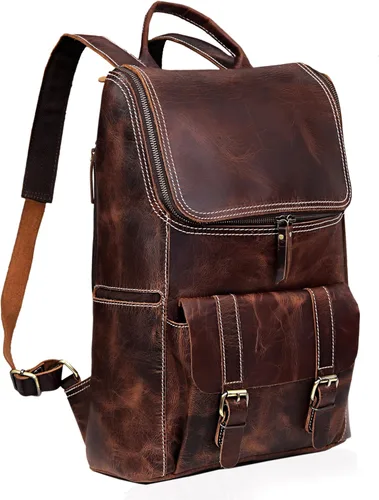 cuero C - Mochila de cuero de grano completo para hombre, bolsa para laptop de 17 pulgadas, mochila de viaje vintage, mochila casual para mujer