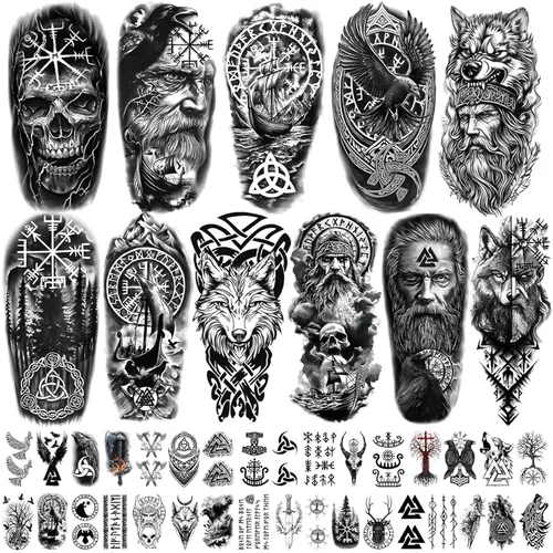 Miniatura 8 de 77 hojas de tatuajes temporales realistas en 3D para adultos y niños, calavera de araña, tigre, león, dragón, serpiente, tatuajes temporales