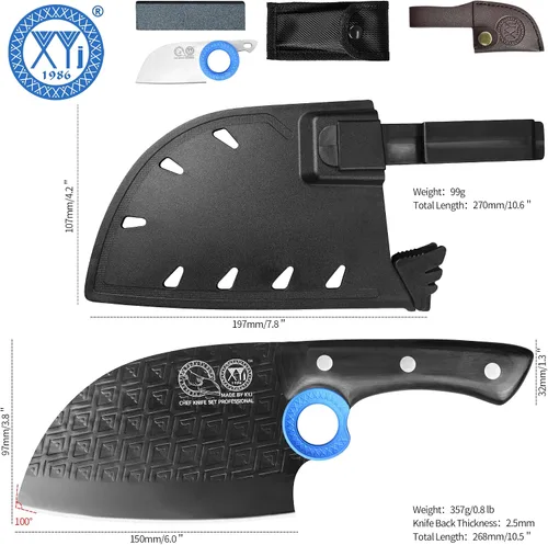 Miniatura 9 de XYJ Auténtico desde 1986, cuchillo de carnicero grande y resistente, cuchillo de chef serbio con estuche, cuchillo de cocina para vegetales