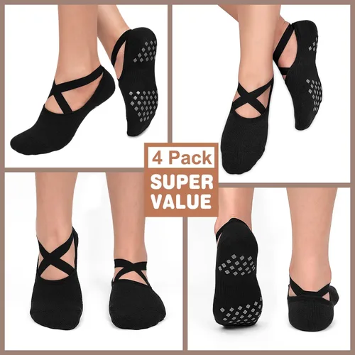 Miniatura 4 de Calcetines de yoga con empuñaduras para mujer calcetines antideslizantes para barra pura ballet baile entrenamiento hospital