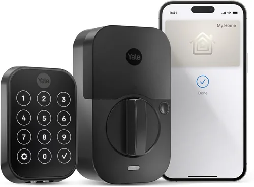 Yale Assure Lock 2 Plus Apple Home Keys (Tap to Open) Cerrojo, Cerradura de Puerta de Entrada Inteligente Sin Llave de Gamuza Negra con Teclado Ante
