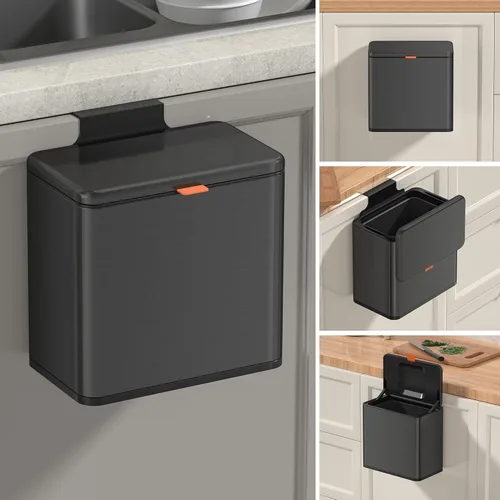 Miniatura 2 de Mbillion - Bote de compostaje de cocina con tapa colgante de 1.05 galones, bote de basura de acero inoxidable para puerta de gabinete de cocina