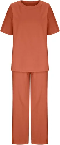 Miniatura 29 de Conjuntos de verano de 2 piezas para mujer, conjuntos elegantes y casuales de color liso, para verano, otoño, cuello redondo, tops y pantalones