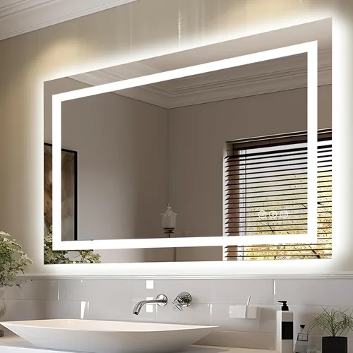 Miniatura 63 de EchosLife Espejos de baño LED de 20 x 28 pulgadas para pared, marco de aluminio negro (frontal y retroiluminado), espejo de tocador antivaho