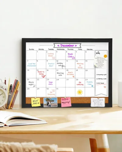 Miniatura 5 de Calendario de borrado en seco para pared, pizarra magnética de borrado en seco de 13 x 17 pulgadas, pizarra de borrado en seco y tablero de Blanco