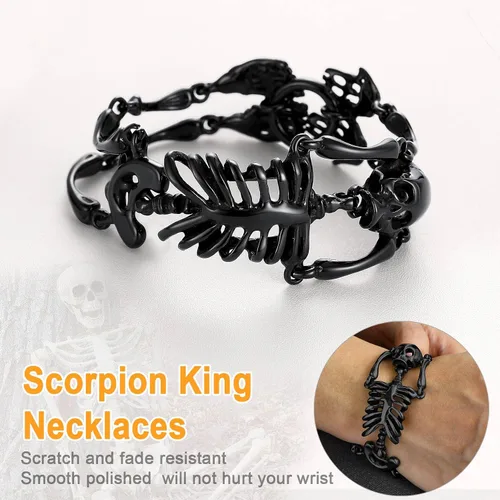 Miniatura 41 de U7 Pulseras góticas de calavera para hombres y mujeres, acero inoxidable, chapado en oro de 18 quilates, plata, negro, punk, esqueleto punk