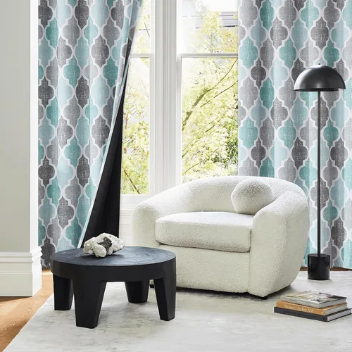 Miniatura 7 de Beauoop Cortinas 100% Opacas de 45 Pulgadas de Largo, 2 Paneles para Dormitorio, Sala de Estar, Gris Aqua Marroquí Geométrico, Oscurecimiento