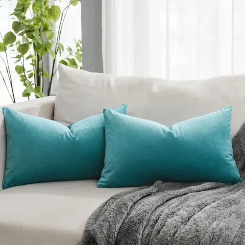 Miniatura 54 de Juego de 2 fundas de almohada decorativas de terciopelo de 14 x 14 pulgadas con cremallera, fundas de cojín cuadradas suaves y lisas de lujo