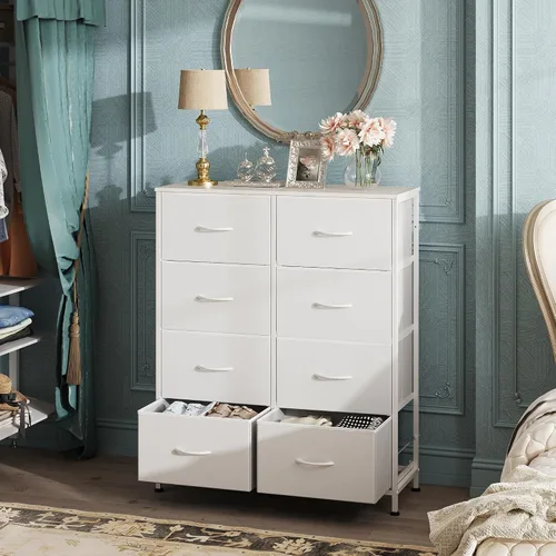 Miniatura 4 de WLIVE - Cómoda de tela para dormitorio, cómoda alta con 8 cajones, torre de almacenamiento con contenedores de tela, cómodas dobles, cómoda