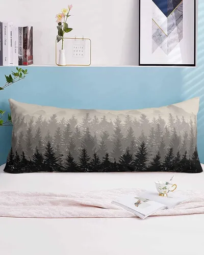 Miniatura 2 de Funda de almohada corporal de árbol del bosque gris, fundas de almohada suaves decorativas para sofá largo lumbar con cierre de sobre, madera