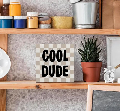 Miniatura 4 de SRADMO Cool Dude - Letrero de madera para escritorio, caja de madera boho, beige, preppy, decoración para adolescentes, niños, dormitorio
