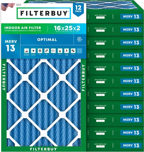 Miniatura 22 de Filterbuy Filtro de aire de 8 x 14 x 1 pulgadas MERV 13 de defensa óptima (paquete de 12), filtros de aire de repuesto plisados HVAC para calderas
