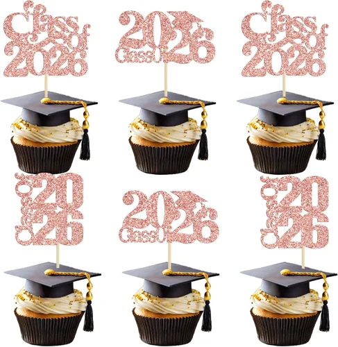 Miniatura 11 de 24 piezas 2026 decoraciones para cupcakes de graduación 2026 con purpurina clase de 2026 para graduación de graduación para felicitaciones 2026