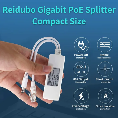 Miniatura 2 de Adaptador divisor PoE Gigabit, salida de 12 V 2 A, 1000 Mbps, IEEE 802.3AF/at, adecuado para cámaras IP, AP WiFi, teléfonos IP y otros dispositivos