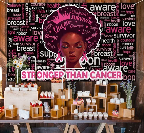 Miniatura 2 de Pudodo Cartel de fondo de concientización sobre el cáncer de mama, cinta rosa más fuerte que el cáncer, soporte para fotografía de fondo