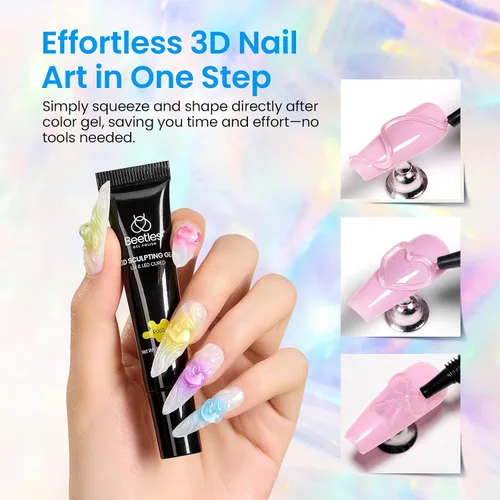 Miniatura 4 de Beetles Gel Escultor 3D Gel para Arte de Uñas - 6 Colores Esmalte de Uñas Sin Limpieza Pegamento para Arte de Uñas con Pedrería para Dibujar Moldear