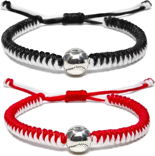 Miniatura 7 de Pulseras trenzadas hechas a mano, regalos de béisbol para niños, pulseras ajustables con cuentas de béisbol, pulseras de béisbol inspiradoras