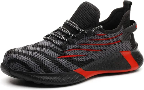 Zapatos de trabajo de seguridad ligeros con cordones antideslizantes para mujer, con puntera de acero, zapatos de tenis industriales