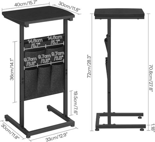 Miniatura 3 de HOOBRO Mesa auxiliar en forma de C, mesa auxiliar de 28.3 pulgadas para espacios pequeños, mesa de sofá con bolsa de almacenamiento, mesa auxiliar