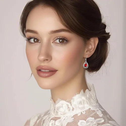 Miniatura 42 de Aretes colgantes de plata de ley con diseño de árbol de la vida, flor, abeja, animales, gato, colibrí, piedra lunar, turquesa, aretes con cierre