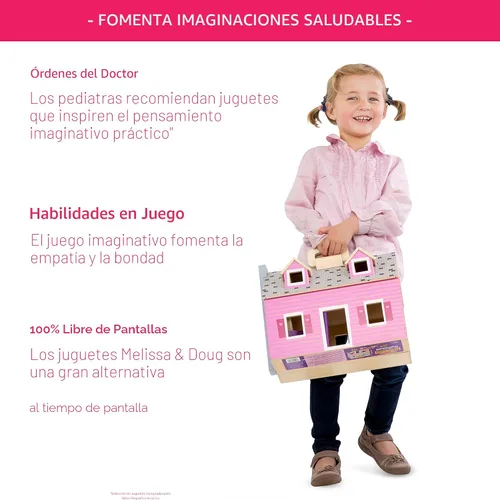 Miniatura 3 de Casa de muñecas de madera Fold and Go de Melissa & Doug con 2 muñecas y muebles de madera