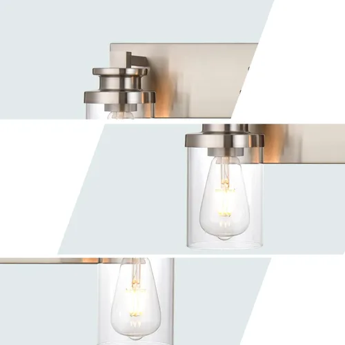 Miniatura 6 de BONLICHT Luces transitorias de 5 luces de montaje en pared con base de metal de níquel cepillado con pantalla de vidrio transparente