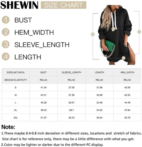 Miniatura 6 de SHEWIN Sudadera de gran tamaño para mujer, manga larga, dobladillo dividido, con bolsillo tipo canguro