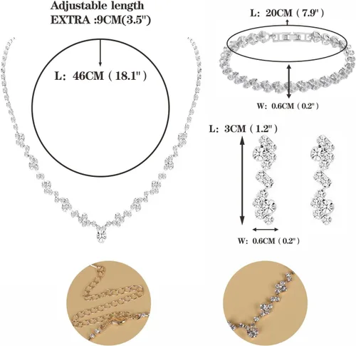 Miniatura 2 de Tatibana Crystal Wedding Jewelry Set, Silver Necklace Earrings Bracelet Crystal Bridal Wedding Jewelry Sets for Brides Bridesmaid Prom Costume