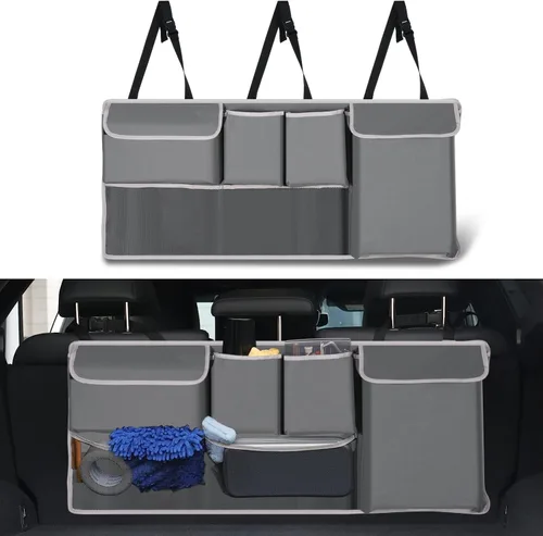 Miniatura 8 de UYYE Organizador Colgante para Maletero, Bolsa para Asiento Trasero, Accesorios para Interior de Automóvil con 4 Bolsillos y 2 Bolsas de Malla