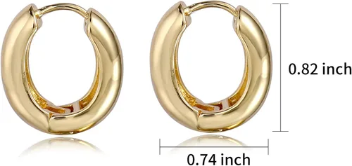 Miniatura 2 de Aretes de aro pequeños y gruesos de oro ligeros para mujer