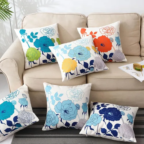Miniatura 8 de Juego de 2 fundas de almohada de lino y algodón para sofá, 7.1 x 7.1 pulgadas, serie de pájaros y flores
