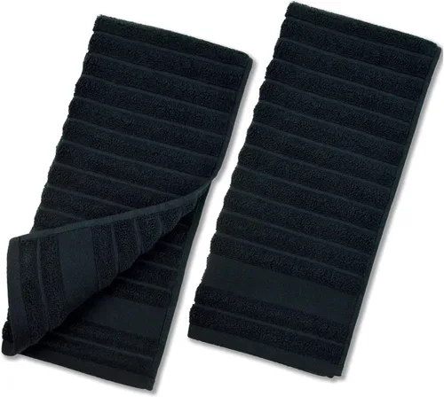 Miniatura 8 de Jacquotha Paquete de 2 toallas de mano de baño (negra) acanaladas, toallas faciales de algodón para habitación de invitados y spa, 13 x 29 pulgadas