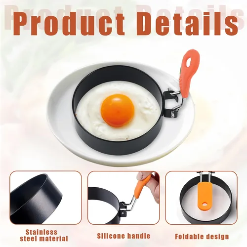 Miniatura 3 de Anillos de huevo de 3.5 pulgadas para freír huevos, con silicona, molde redondo para magdalenas inglesas, molde para panqueques, para acampar