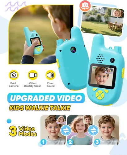 Miniatura 2 de Walkie Talkies de video para niños con doble cámara, paquete de 2 juguetes recargables para niños de 3 a 9 años, cumpleaños para niños de 3, 4, 5