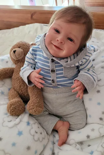 Angelbaby Muñecas de bebé recién nacido de aspecto real de 19 pulgadas de silicona suave sonriente realista muñeca bebé niño muñeca de tela