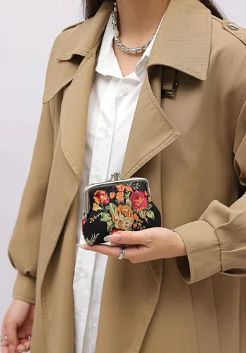 Miniatura 2 de Monedero con adorable diseño floral y hebilla, bolso vintage de cierre suave