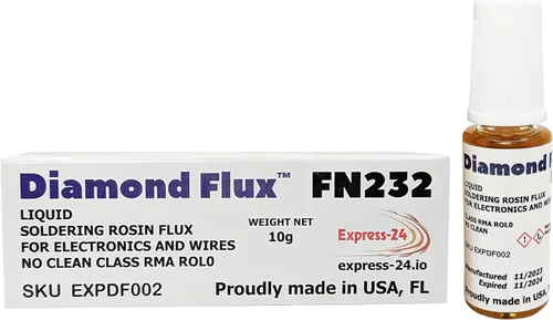 FN232 Flujo de soldadura líquida con cepillo en botella de 0.35 oz. ROL0 NoClean para reparación y soldadura electrónica.