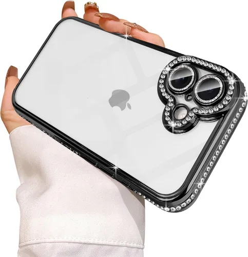 Miniatura 32 de Funda compatible con iPhone 11 Pro Max con protector de lente de cámara de diamante con purpurina, bonita funda de cristal transparente a prueba