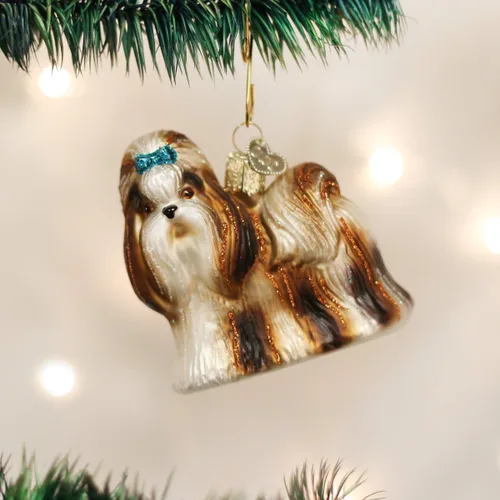 Miniatura 2 de Old World Christmas 12172 Ornamentos: Colección de Perros Adornos de Vidrio Soplado para Árbol de Navidad, Shih Tzu, Marrón, 3 "Altura X 2.75" Largo