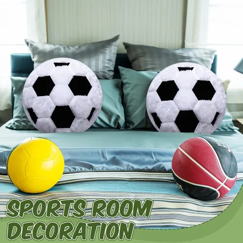 Miniatura 6 de Jetec 2 almohadas de fútbol mullidas y suaves con forma de fútbol, decoración deportiva redonda de felpa para decoración de dormitorio