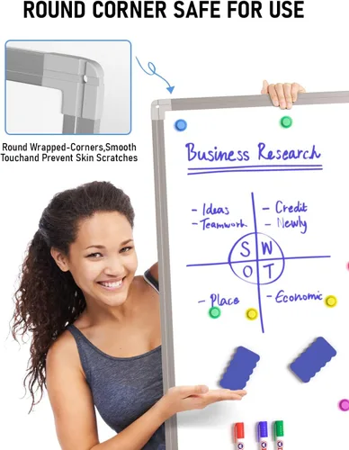 Miniatura 7 de Nicpro Pizarra blanca de caballete con soporte, 36 x 24 pulgadas, magnética, de borrado en seco, trípode de altura ajustable con bolígrafos